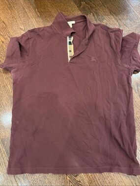 Burberry Men's Maroon Polo with Signature Check Trim